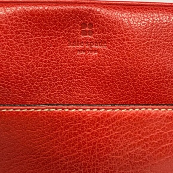 Kate Spade New York "Tomato" Red Pebbled Leather Satchel – Striped Lining - Picture 10 of 11